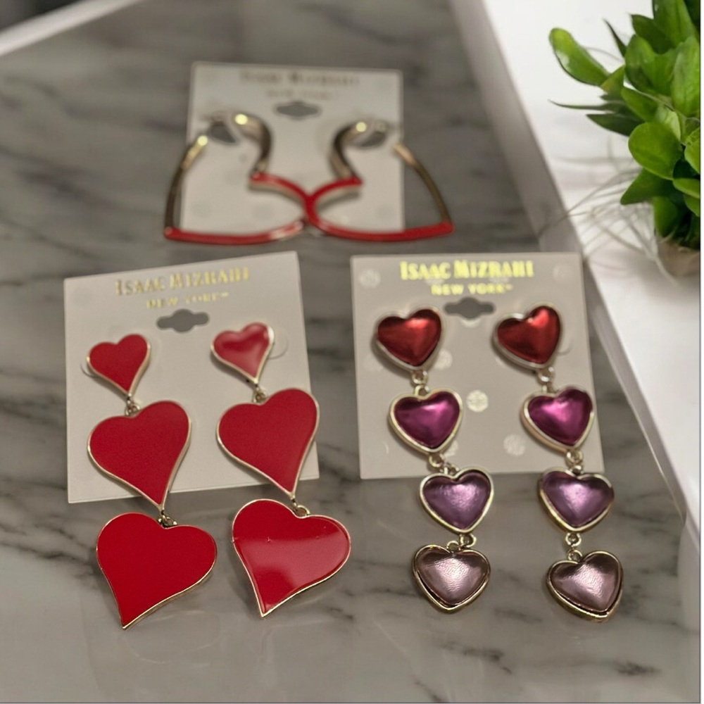Isaac Mizrahi Bundle of 3 Pairs Heart‎ Earrings NWT
